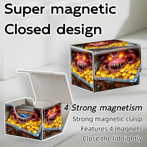 Trading Card Storage Box, Holds 100+ for MTG Cards, Premium PU Leather with Magnetic Closure, Monster In Treasure Chest Durable Deck Box for Magic the Gathering, Trading Card Games - color: Monster In Treasure Chest