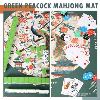 Foilswirl 1 Pcs Mahjong Table Mat Floral Peacock, 33" x 33" Green Chinoiserie Peacock Mahjong Mat Non-Slip Noise Reduction Carrying Bag for Poker Board Card Games Dominoes, Ships Rolled(Luxurious) - style: Luxurious