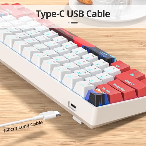 surmen 60% Wired Mechanical Gaming Keyboard, 61 Keys Backlit Ultra-Compact Mini Office Keyboard 60 Percemt with Linear Red Switch for PC/Mac Gamer, Typist (61 Red White) - color: 61 Red White
