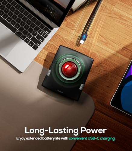 Nulea Wireless Trackball Mouse, Ergonomic 55mm Trackball, 4 Level Adjustable DPI for Precise Control, Left or Right Hand Compatible, Rechargeable, Multi-Device Bluetooth & 2.4GHz for PC, Laptop - color: A-Red