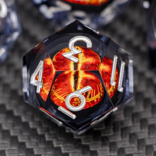 ARUOHHA DND Resin Dice Gazes Eye Dice Liquid Core Flaming RPG Sharp Edged Dice Set with Gift Box, Polyhedral D and D Dice Set Compatible with Dungeons Dragons Role Playing Game D20 D12 D10 D8 D6 - color: Sl01-silver Black
