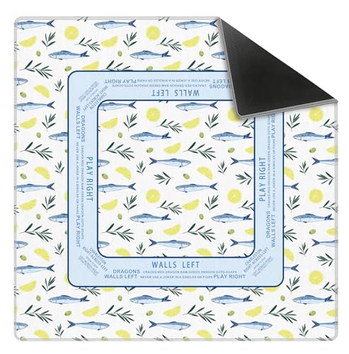 Blue Nautical Coastal Beach Sardine Lemon Mahjong Mat 31.5" x 31.5", Non-Slip Noise Reduction Mahjong Table Cover Accessories Supplies for Dominoes Poker Card Board and Tile Games Gifts - color: Blue Nautical Coastal Beach Sardine