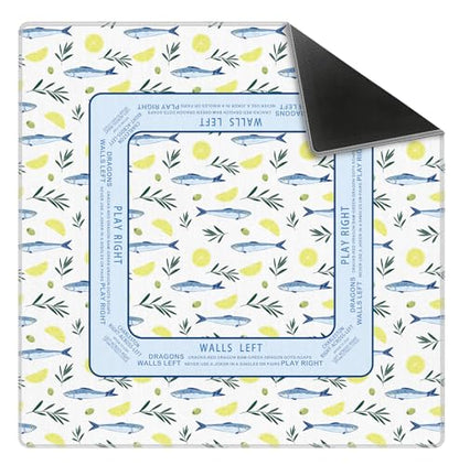Blue Nautical Coastal Beach Sardine Lemon Mahjong Mat 31.5" x 31.5", Non-Slip Noise Reduction Mahjong Table Cover Accessories Supplies for Dominoes Poker Card Board and Tile Games Gifts - color: Blue Nautical Coastal Beach Sardine