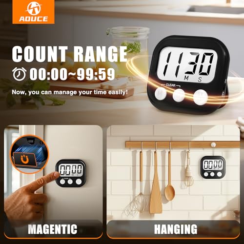 2 Pack Digital Kitchen Timer for Cooking Big Digits Loud Alarm Magnetic Backing Stand Cooking Timers for Baking Black - color: Black