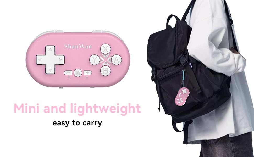 ShanWan Bluetooth Gamepad Keychain Sized Mini Controller for Switch, Windows, Android, iOS & PS4（pink ） - color: PINK