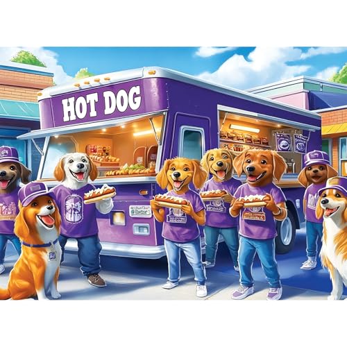 300 Piece Puzzles for Adults, Hot Dog Truck with Dogs Puzzles for Adults, Adorable Dogs and Hot Dog Truck 300 piece Jigsaw Puzzle, Ideal Home Decor Gift for Adults Kids Seniors, 20.5×15 in - style: Doggy Snack Stall