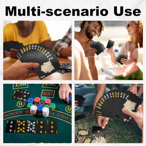 REGUICORP Playing Cards 3 Pack, Waterproof Black and Gold Playing Cards, HD Flexible Personalized Deck of Cards, Standard Poker Size for Family Game Night and Gifts, Fun for All Ages