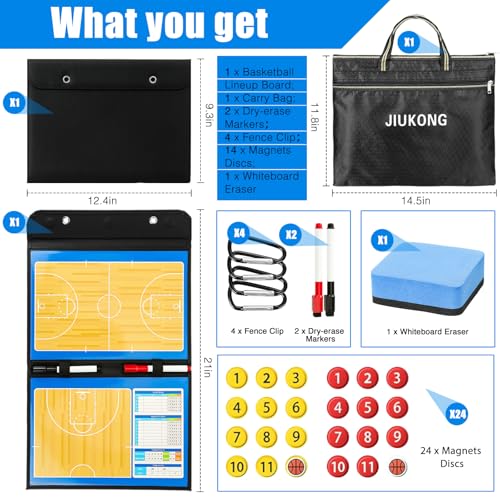 Magnetic Basketball Coaching Board – Portable Dry Erase Whiteboard with Fence Clip, Magnets & Carry Bag, Foldable Basketball Clipboard for Coaches, Ideal Coach Gift - style: Basketball