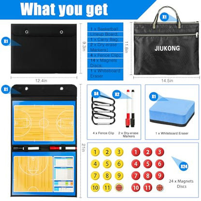Magnetic Basketball Coaching Board – Portable Dry Erase Whiteboard with Fence Clip, Magnets & Carry Bag, Foldable Basketball Clipboard for Coaches, Ideal Coach Gift - style: Basketball