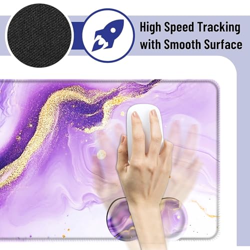 Large Mouse Pad and Keyboard Wrist Rest, Desk Pad for Keyboard and Mouse, 4-in-1 Large Gaming Mouse Pad with Wrist Support, Desk Mat for Home Office Study Game,Purple and Gold Marble - color: Purple and Gold Marble