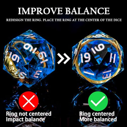 Magic Golden Ring DND Dice Set with Dice Box, Blue Resin Sharp Edge D and D Dice for use with D&D Tabletop Games Handmade Lord Polyhedral Dice Set D20 D12 D10 D8 D6 D4 - color: Ring - Blue-2