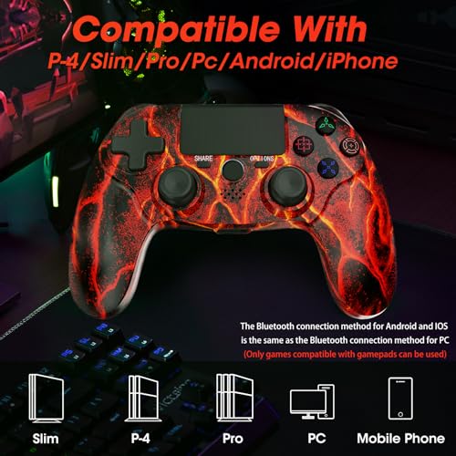 citnh Wireless Controller for PS4,compatible with ps4/slim/pro and windows pc 6-Axis Gyro/Multi Touch Pad/3.5mm Audio Jack/800mAh Battery and Speaker (Magma Red) - color: Red