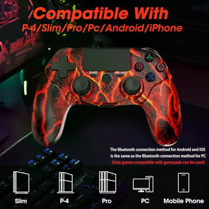 citnh Wireless Controller for PS4,compatible with ps4/slim/pro and windows pc 6-Axis Gyro/Multi Touch Pad/3.5mm Audio Jack/800mAh Battery and Speaker (Magma Red) - color: Red