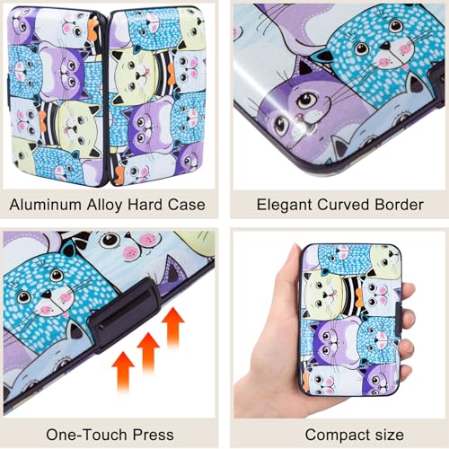 ELFISH Mini RFID Aluminum Wallet Credit Cards Holder Business Card Case Metal ID Case for Men Women (Color cat) - color: Color cat