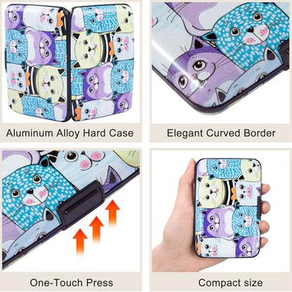 ELFISH Mini RFID Aluminum Wallet Credit Cards Holder Business Card Case Metal ID Case for Men Women (Color cat) - color: Color cat