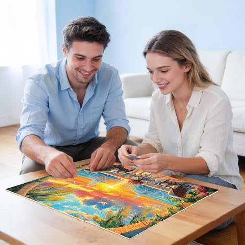 Puzzles for Adults 500 Pieces, Jigsaw Puzzles 500 Pieces Adult Puzzles Ocean Sunset Puzzle Recycled Cardboard Funny Challenging Puzzle Game Activity Nights Gift Toy 20.5x15inch - style: Ocean