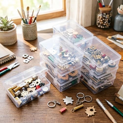 Rectangular Clear Plastic Storage Containers, 5x3.46x1.69in | 10 Pack, Hinged Lid, For Beads and Small Craft Items - size: 5 x 3.46 x 1.69 inch