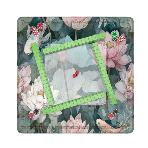 Mahjong Mat 31.5" x 31.5" Tranquil Pond Watercolor Art Lotus Flowers Vibrant Fish Non-Slip Noise Reduction Mahjong Tiles Table Cover for Dominoes Poker Card Board and Tile Games - color: Color7