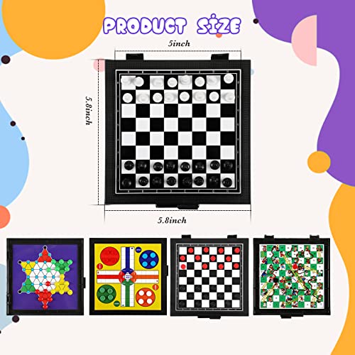 5 in 1 Magnetic Checkers Board Game Set, Travel Chess for Adults Teens | Magnetic Pieces Stay in Place, Compact Folding Board, Camping Trip Game, 5 Classic Games