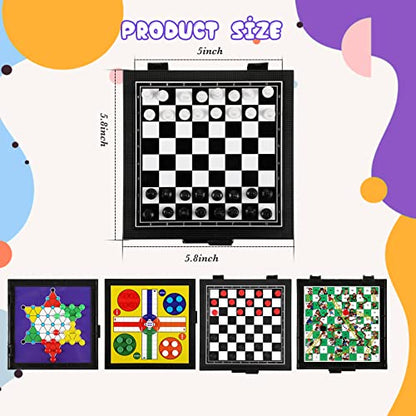 5 in 1 Magnetic Checkers Board Game Set, Travel Chess for Adults Teens | Magnetic Pieces Stay in Place, Compact Folding Board, Camping Trip Game, 5 Classic Games