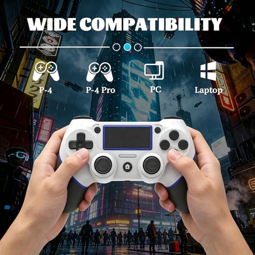 Wireless Controller for Ps4 Controller Compatible with PS4/Slim/Pro/Windows PC,with Touchpad/Vibration/Built-in Speaker&3.5mm Headphone Jack/Six-axis Motion Control/USB-C Charging Cable,White Blue - color: White Blue
