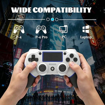 Wireless Controller for Ps4 Controller Compatible with PS4/Slim/Pro/Windows PC,with Touchpad/Vibration/Built-in Speaker&3.5mm Headphone Jack/Six-axis Motion Control/USB-C Charging Cable,White Blue - color: White Blue