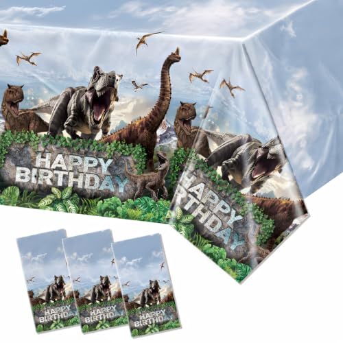 3pcs Dinosaur Tablecloth Dino Party Plastic Disposable Tablecloths | Rectangular Watercolor Table Cover Boys Dinosaur Party Decorations 54 * 108inch - color: Dinosaur