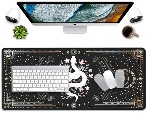 Mysterious Starry Sky Moon and White Snake Pattern Large Extended Gaming Mouse Pad E-Sports Office Desk Mat Keyboard Pad Rubber Non-Slip Computer Mouse Mat Suitable for Home Office Work(27.5X11.8 in) - color: Starry Sky Moon and White Snake