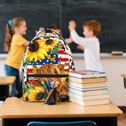 School Backpack for Girls Boys Highland Cow Girls Backpack for Kids Children Teens Elementary Middle School Students Bookbag Ages 6-18 Lightweight Travel Back Pack - color: Highland Cow