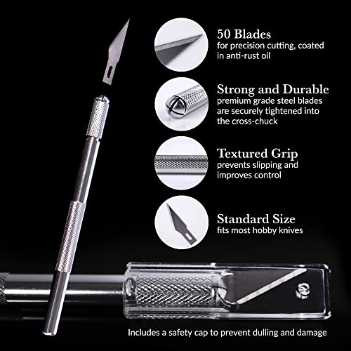 WA Portman Hobby Knife Set, 2pc Precision Craft Knife Set with 50 Blades | Craft Knife Set with 50pc SK5#11 Steel Exacto Knife Blade, Craft Art Sticker Cutter for Modeling, Fondant, Leather, Clay Tool - size: 2 Knives 50 Blades