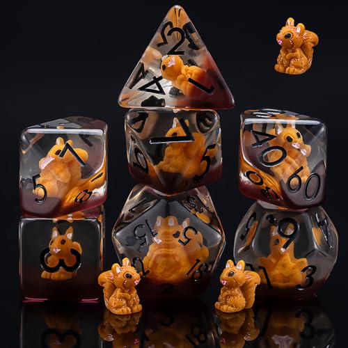 D&D Dice Set, Squirrel Resin Polyhedral Dice for Dungeons and Dragons, RPG, MTG DND 7-DIE (D4, D6, D8, D10, D12, D20, D%) - color: Squirrel