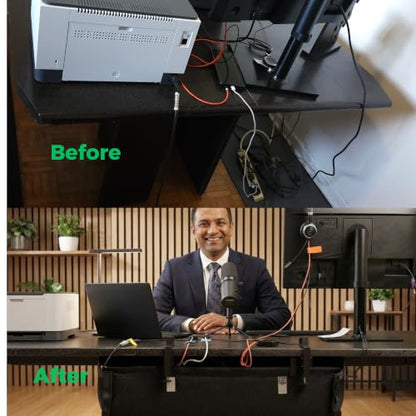 No-Drill Under Desk Cable Management Tray, 28", Black Standing Under Cable | No Drill, Fabric Cord Organizer with Reinforced Base, Clamp Mount Wire Management, For Office/Home & Standing Desk