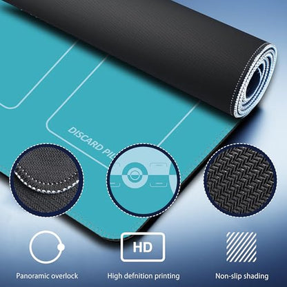 Trading Card Game Playmat – 2-Player Trainer Mat with 37 Damage Counters and Professional Storage Bag (Blue) - color: Blue