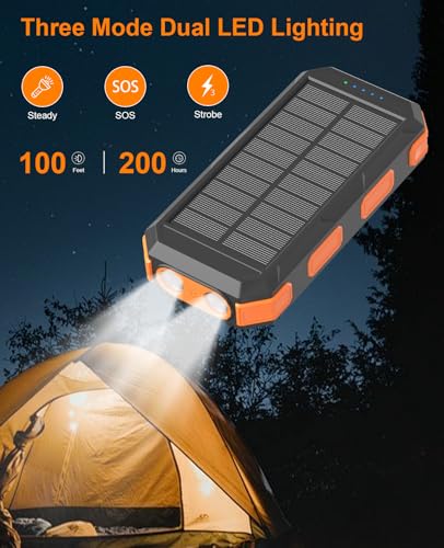 Solar Charger Power Bank 38800mAh, 22.5W USB-C Fast Charging Portable Charger with 4 Built-in Cables, External Battery Pack with Dual LED Emergency Flashlights for Camping, Hiking, Outdoor Use