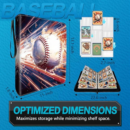 Baseball Card Binder with Sleeves, 9-Pocket Portable Card Protectors Album Holder Book with Zipper, Fits 900 Cards with 50 Removable Sleeves, Baseball Cards Display Storage Carrying Case -GYYS02 - color: Baseball-GYYS02-900 cards