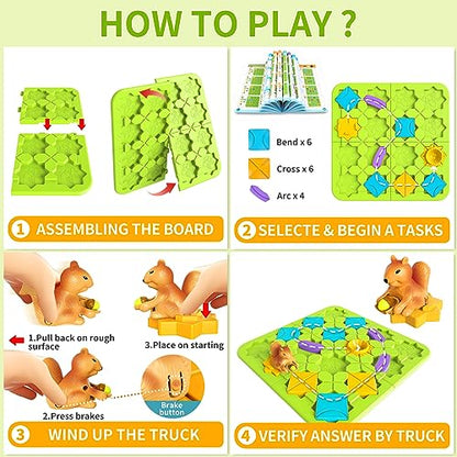 burgkidz Road Builder STEM Toys: 118 Challenges Board Games & Maze Puzzles | Squirrel Logic Track Building Blocks for Kids Ages 4 8 Montessori Educational Brain Teaser Birthday Gifts for Boys Girls - size: medium size