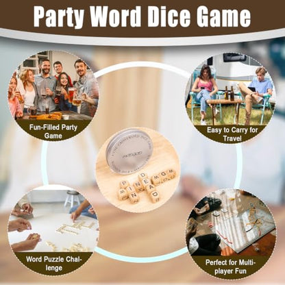 2 Set – The Crossword Dice Game Set, Wooden Letter Dice –Dice Game,Word Dice,Travel Game, Fun Multiplayer Word Game for Travel, Camping, and Family Night, with Portable Storage Boxes