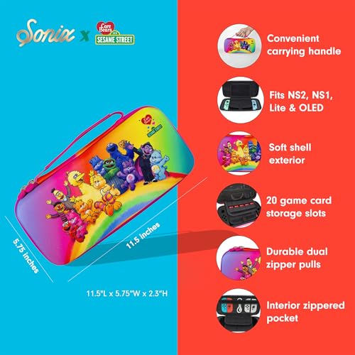 Sonix Carrying Case for Nintendo Switch 2, Switch 1, Lite, OLED, Protective Travel Case with Game Cartridge Storage | Care Bears x Sesame Street - color: Care Bears x Sesame Street