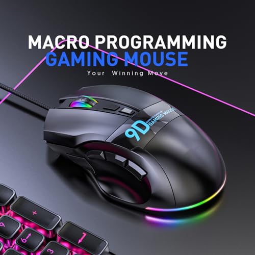 GOWENIC RGB Gaming Mouse, 9 Programmable Buttons 12000 DPI Ergonomic Design, with 7 Lighting Effects and 20 Onboard Macro Profiles, for PC Gaming