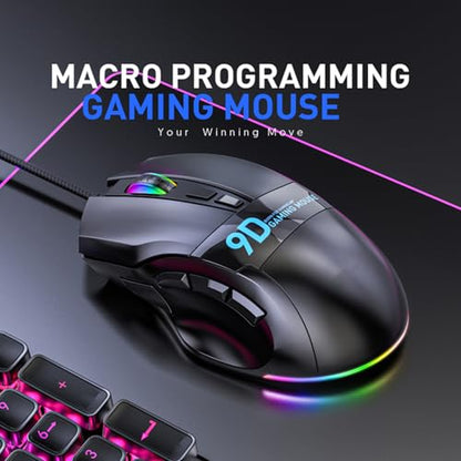 GOWENIC RGB Gaming Mouse, 9 Programmable Buttons 12000 DPI Ergonomic Design, with 7 Lighting Effects and 20 Onboard Macro Profiles, for PC Gaming