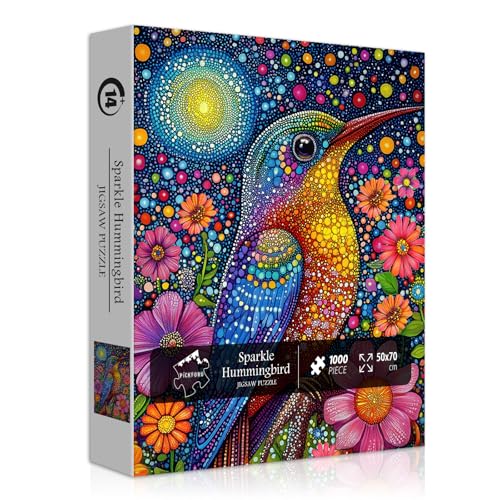 Sparkle Hummingbird Puzzles for Adults 1000 Pieces, Colorful Bird Flowers Jigsaw Puzzles, Animal Plant Nature Beautiful Garden Themed Puzzle, Difficult Hard Impossible Challenge for Adults - style: Sparkle Hummingbird