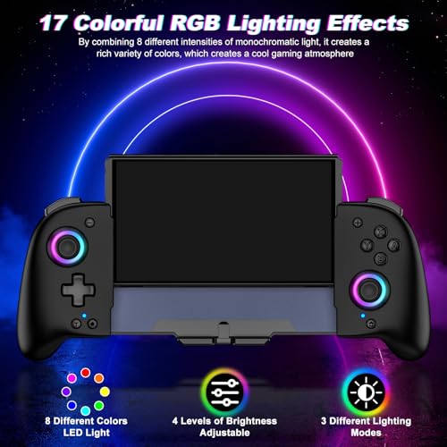 GIGEEKNY Switch Controllers Compatible with Nintendo Switch/Switch OLED, One-Piece Joypad Controller Replacement for Switch Pro Controller with 9 Lights Color, Turbo, Macro, KeyLinker APP
