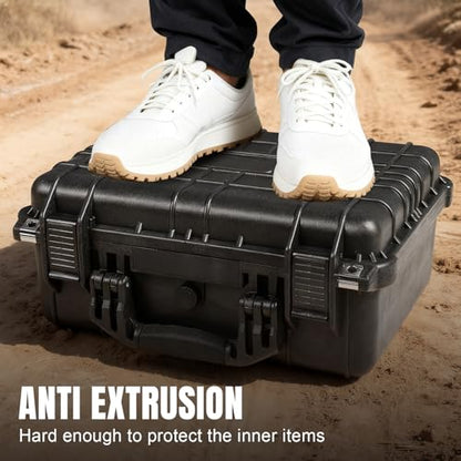 Jack Boss 16x 12.8x 6.8 Inch Hard Case, Portable Weather Waterproof Protective Camera Case with Customizable Foam, Fit Use of Drones, Camera, Equipments, Black - color: BLACK, size: 16x12.8x6.8 in