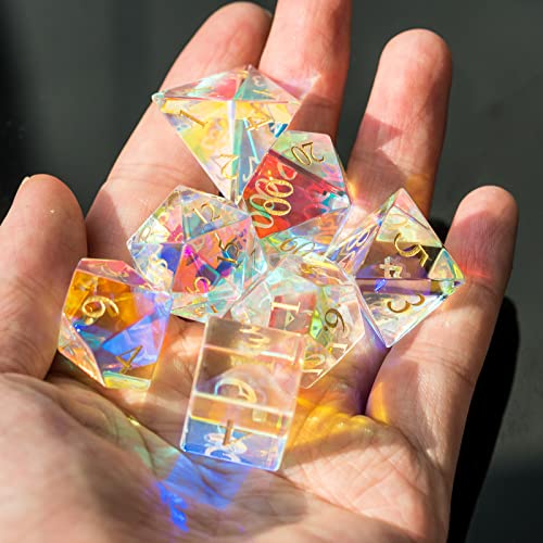UDIXI Prism Glass Dice Set, 7PCS Rainbow Glass DND Dice for Tabletop Games | Premium Gift Box, DM Gift, for Dungeons and Dragons Role Playing Games - color: Rainbow Prism