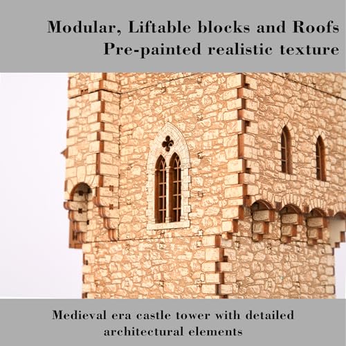 The Great Tower P- Medieval Castle - DIY Wooden Building Kit Crafts for Adults, Puzzle Wood Model Kit - Laser Cut Wooden Puzzle Architecture & Engineering Assembly Set - Hobby building kit - Realistic - color: Great Tower (Real Texture)