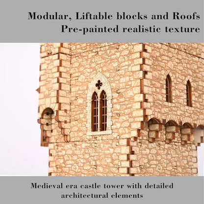 The Great Tower P- Medieval Castle - DIY Wooden Building Kit Crafts for Adults, Puzzle Wood Model Kit - Laser Cut Wooden Puzzle Architecture & Engineering Assembly Set - Hobby building kit - Realistic - color: Great Tower (Real Texture)