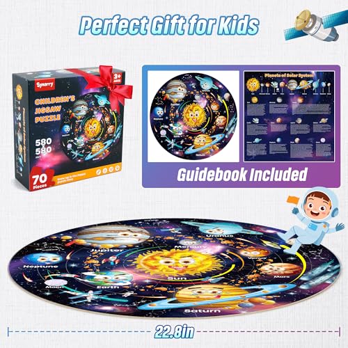 SYNARRY Solar System Floor Puzzles for Kids Ages 4-8, Large 70 Piece Jigsaw Puzzles for Kids Ages 4-6, Space Planet Astronaut Toys Puzzles, Preschool Learning Toys, Easter Basket Stuffers for Boy Girl - style: Solar System