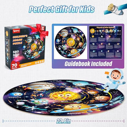 SYNARRY Solar System Floor Puzzles for Kids Ages 4-8, Large 70 Piece Jigsaw Puzzles for Kids Ages 4-6, Space Planet Astronaut Toys Puzzles, Preschool Learning Toys, Easter Basket Stuffers for Boy Girl - style: Solar System