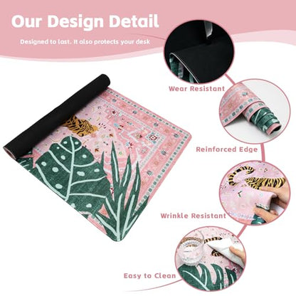 Baziabbo Cute Desk Mat,XXL Extended Large Mouse Pad,Gaming Mousepad with Stitched Edge,Non-Slip Rubber Base Keyboard Desk Pad for Home Office Study Game (A-Pink) - color: A-Pink