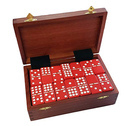 Marion Double 9 Domino Set (55 Tiles) Jumbo Tournament Professional Size with Spinners in Dovetailed Sheesham Wood Box (Red) - color: Red